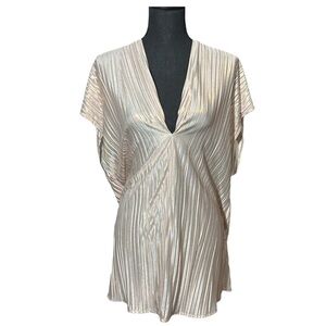 Adrienne Pant Store Gold Pleated Tunic Top Longline Flowy Size Medium Festive